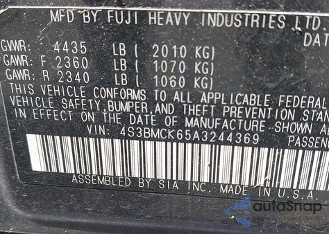 2010 Subaru Legacy 2.5I Limited z USA, uszkodzony, nr VIN 4S3BMCK65A3244369